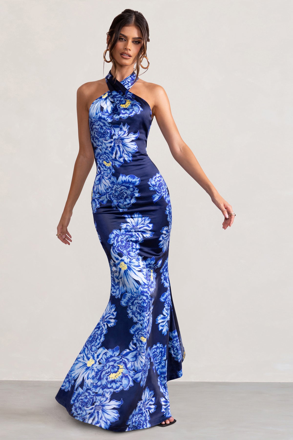 Royal Blue Sleeveless Long Prom Dress, A Line Floral Long Satin Evening  Dresses – Simibridaldresses